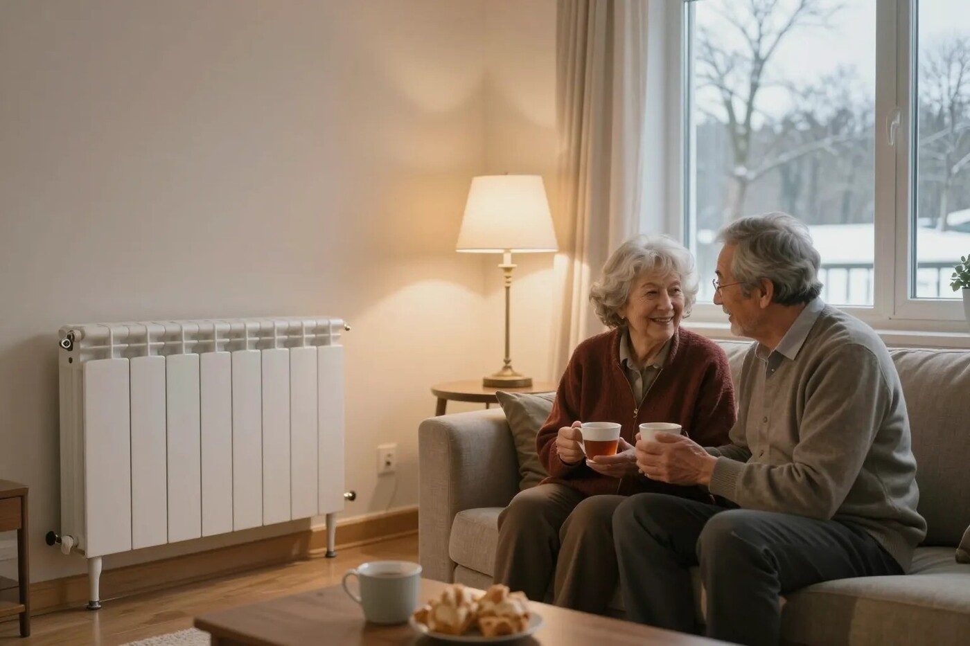 Un couple au chaud dans son salon